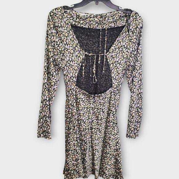 ASTR The Label Printed Satin Cowl Neck Dress Multicolor Small - Picture 3 of 8